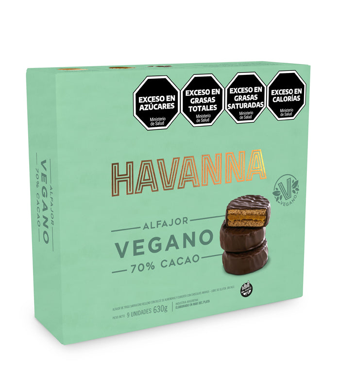 Alfajores HAVANNA vegano 70% cacao x 9 unidades.